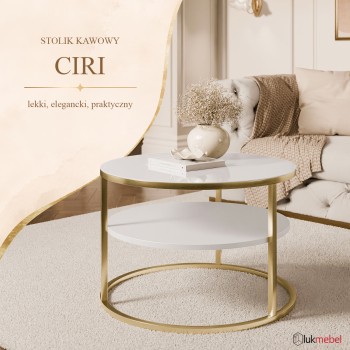 Okrągły stolik kawowy CIRI SLIM GLASS z półką na złotym szczotkowanym stelażu