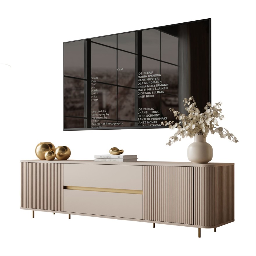 Szafka RTV MIRAGE GOLD 180 cm z ryflowanymi frontami