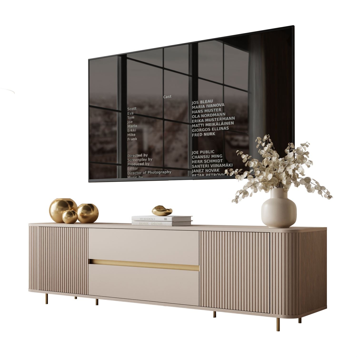 Szafka RTV MIRAGE GOLD 180 cm z ryflowanymi frontami