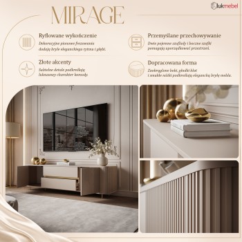 Szafka RTV MIRAGE GOLD 180 cm z ryflowanymi frontami