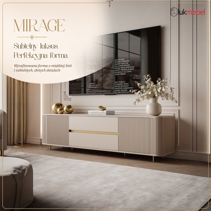 Szafka RTV MIRAGE GOLD 180 cm z ryflowanymi frontami
