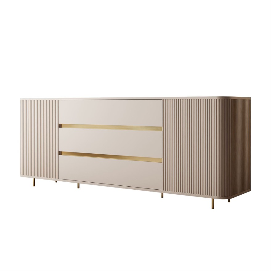Komoda MIRAGE GOLD 2D3S z ryflowanymi bokami i złotymi detalami