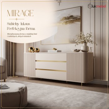 Komoda MIRAGE GOLD 2D3S z ryflowanymi bokami i złotymi detalami