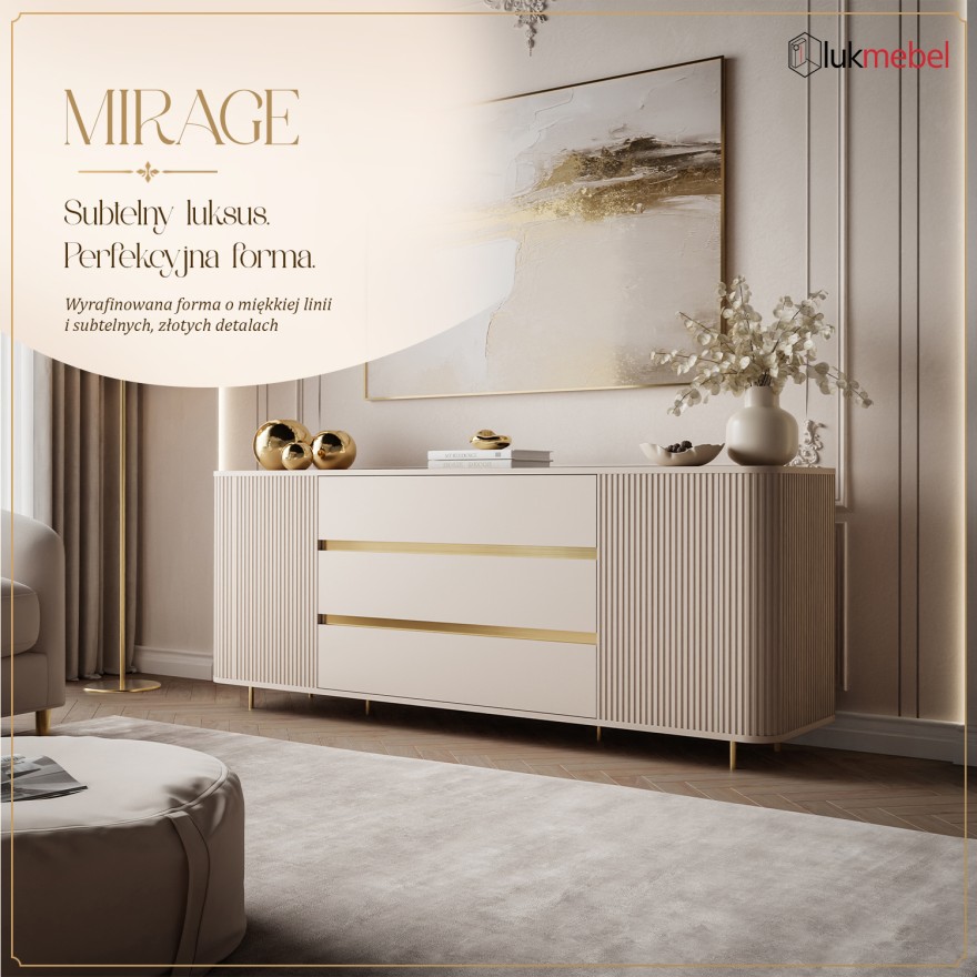 Komoda MIRAGE GOLD 2D3S z ryflowanymi bokami i złotymi detalami