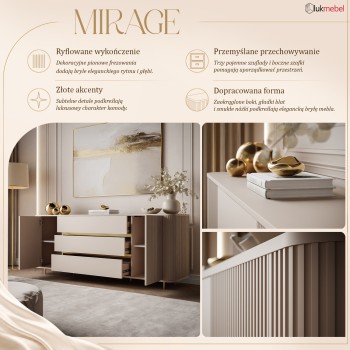 Komoda MIRAGE GOLD 2D3S z ryflowanymi bokami i złotymi detalami