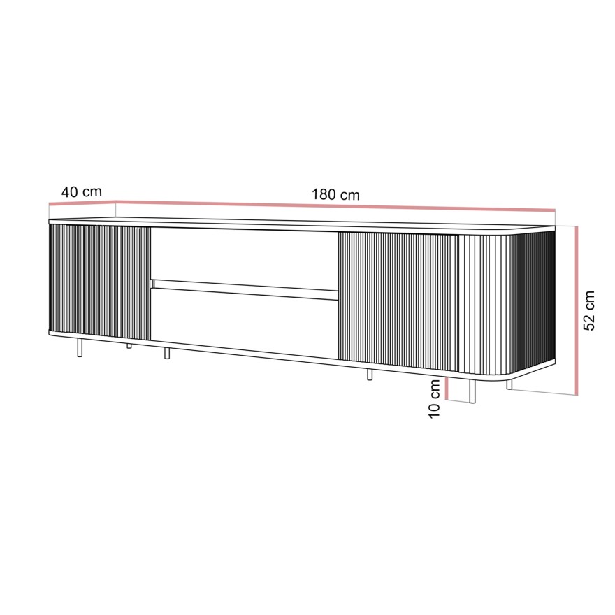 Szafka RTV MIRAGE GOLD 180 cm z ryflowanymi frontami
