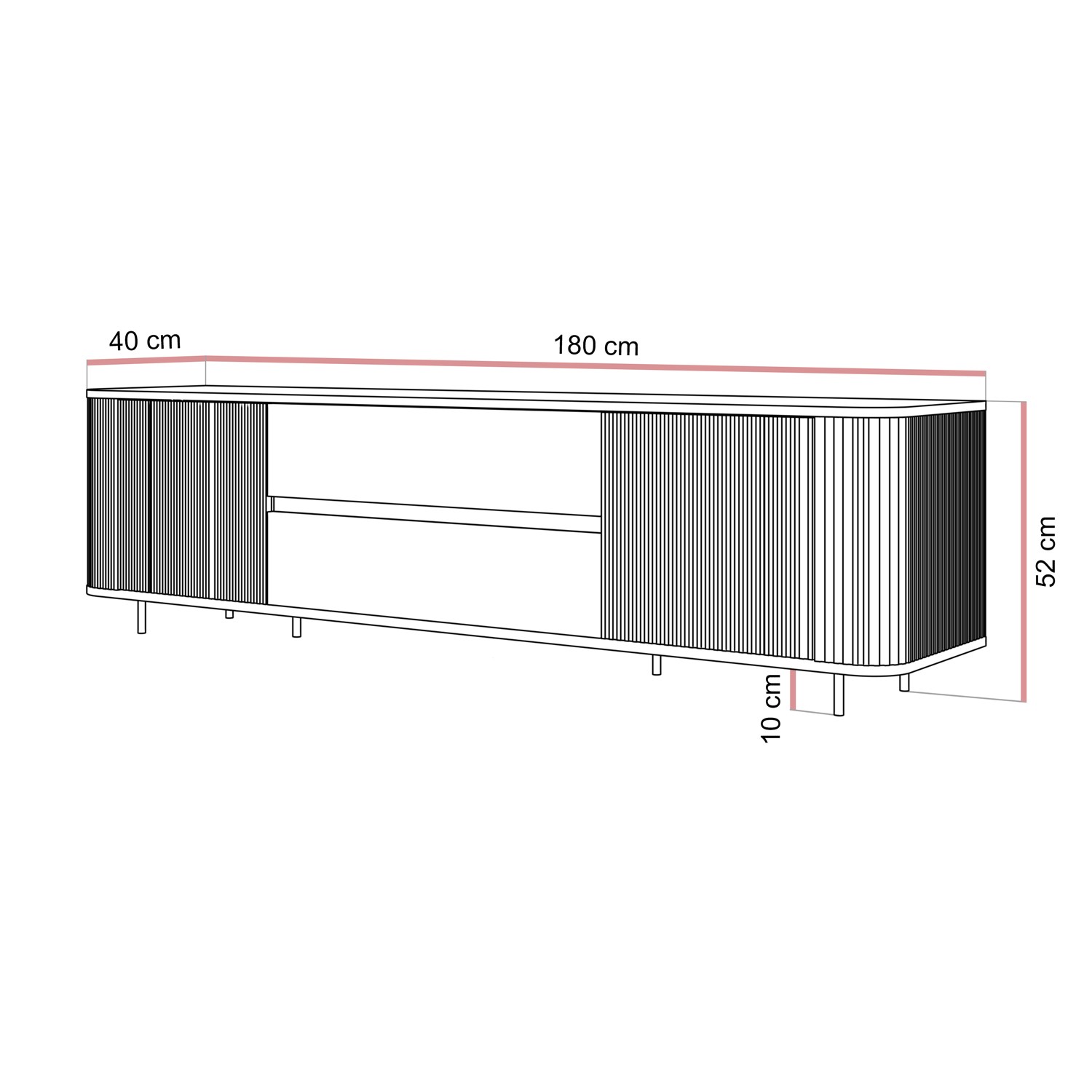 Szafka RTV MIRAGE GOLD 180 cm z ryflowanymi frontami