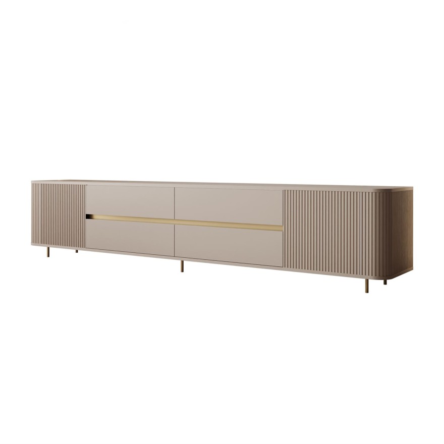 Szafka RTV MIRAGE GOLD 240 cm z ryflowanymi frontami