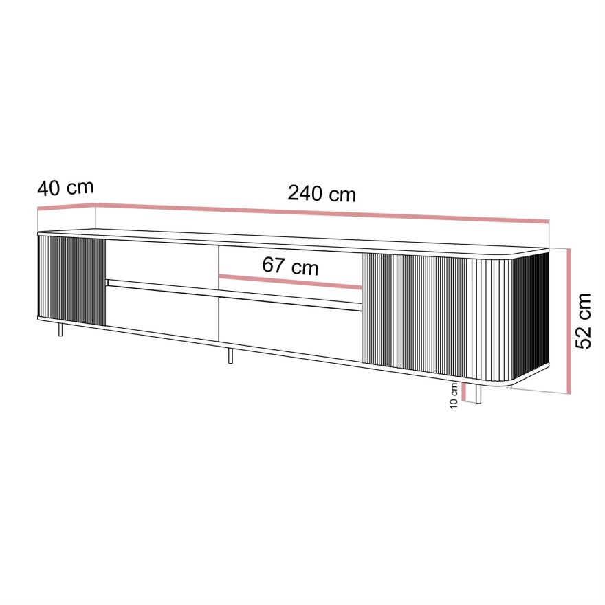 Szafka RTV MIRAGE GOLD 240 cm z ryflowanymi frontami