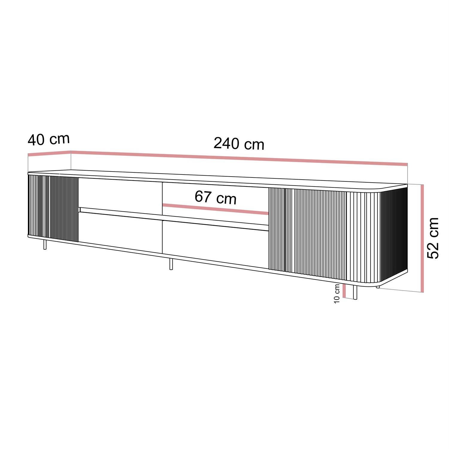 Szafka RTV MIRAGE GOLD 240 cm z ryflowanymi frontami