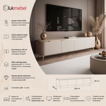 Szafka RTV AVELINE 200 cm z oświetleniem LED