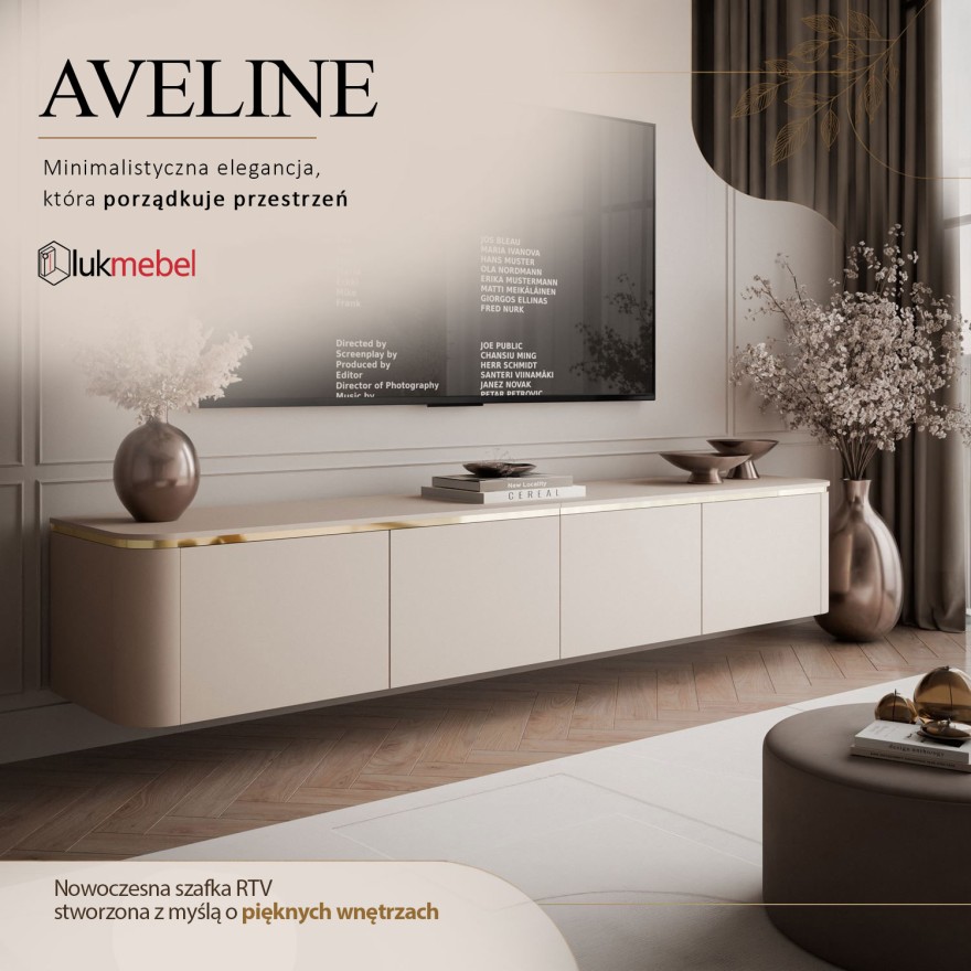 Podwieszana szafka RTV AVELINE 200 cm z oświetleniem LED