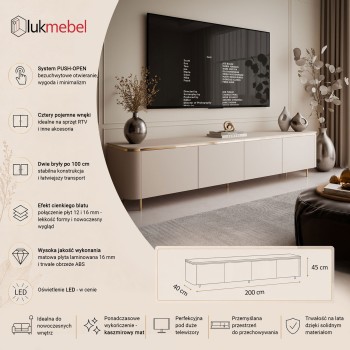 Podwieszana szafka RTV AVELINE 200 cm z oświetleniem LED