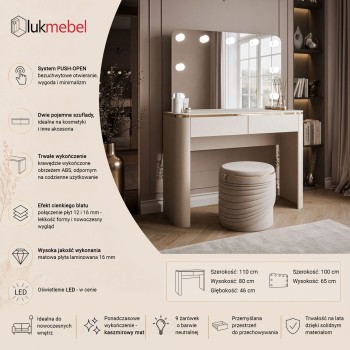 Toaletka AVELINE z lustrem i oświetleniem LED
