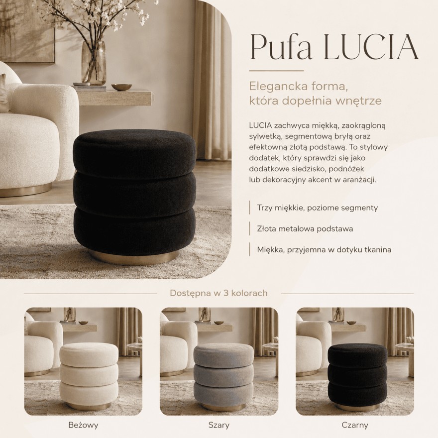 Pufa LUCIA glamour ze złotą podstawą