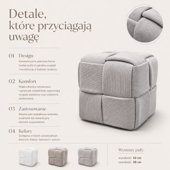 Pufa CUBETTO ze sztruksowej tkaniny z plecioną formą
