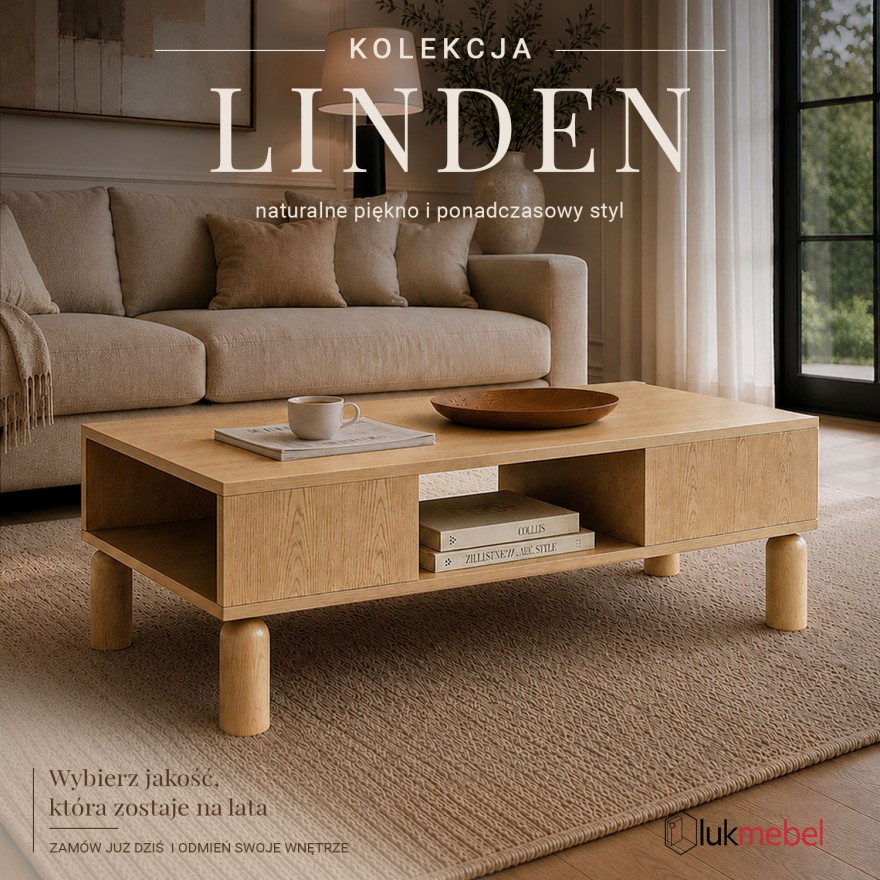 Stolik kawowy LINDEN z otwartymi wnękami i szufladą