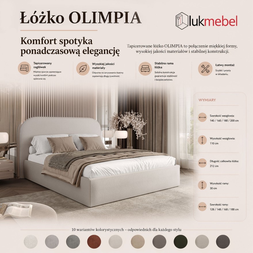 Łóżko tapicerowane OLIMPIA z pojemnikiem na pościel