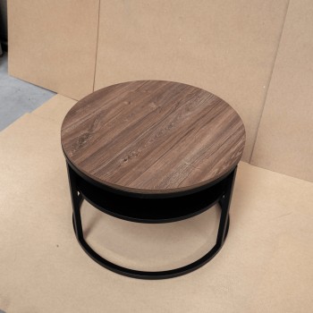 OUTLET Okrągły stolik kawowy CIRI SLIM z półką dąb stirling