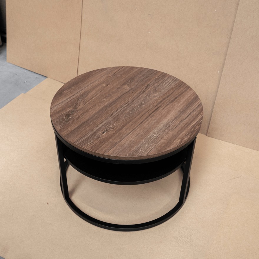 OUTLET Okrągły stolik kawowy CIRI SLIM z półką dąb stirling