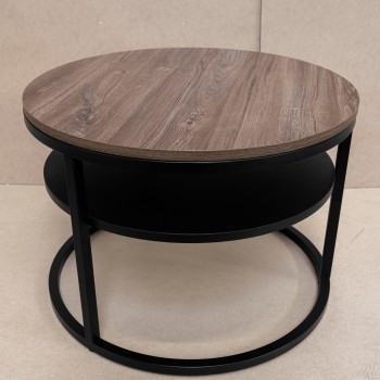 OUTLET Okrągły stolik kawowy CIRI SLIM z półką dąb stirling