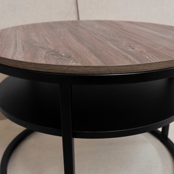 OUTLET Okrągły stolik kawowy CIRI SLIM z półką dąb stirling