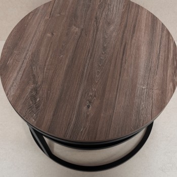OUTLET Okrągły stolik kawowy CIRI SLIM z półką dąb stirling