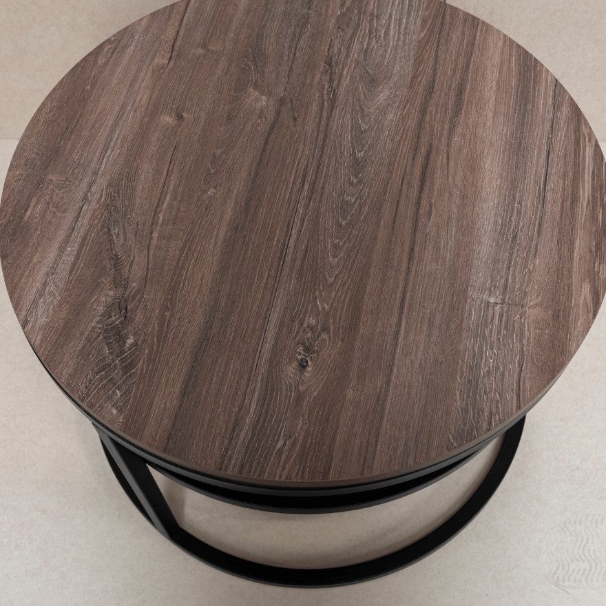 OUTLET Okrągły stolik kawowy CIRI SLIM z półką dąb stirling