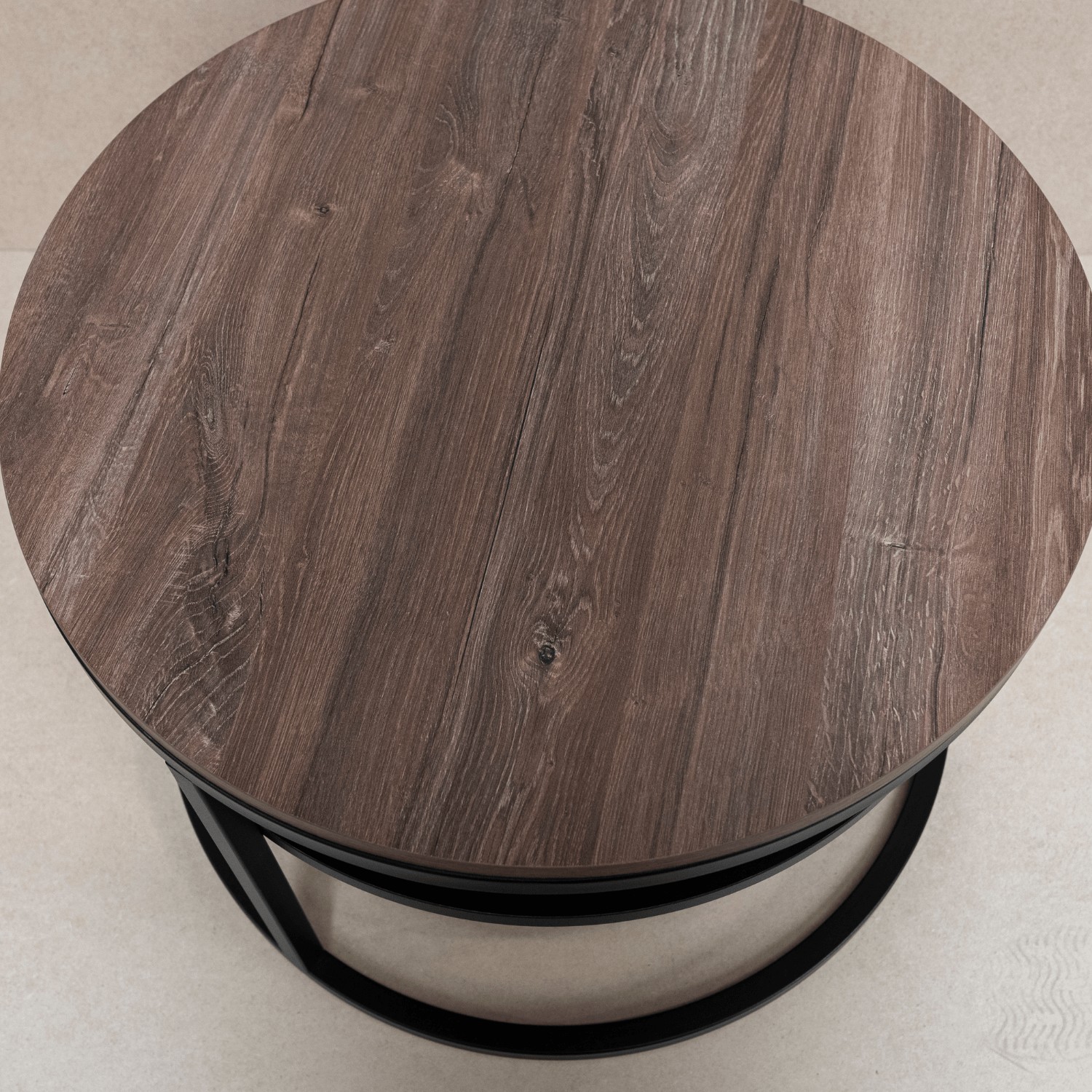 OUTLET Okrągły stolik kawowy CIRI SLIM z półką dąb stirling
