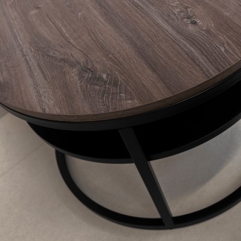OUTLET Okrągły stolik kawowy CIRI SLIM z półką dąb stirling