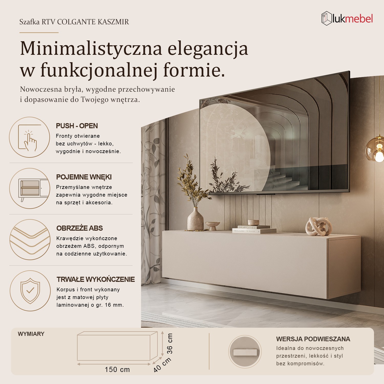 Wisząca szafka RTV COLGANTE KASZMIR 150