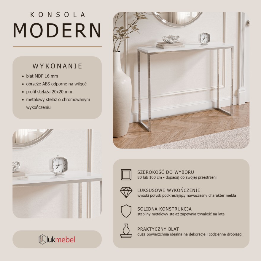 Konsola MODERN II CHROM 80/100 cm wysoki połysk