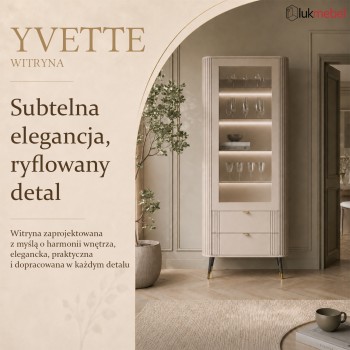 Przeszklona witryna YVETTE KASZMIR z szufladami i oświetleniem LED