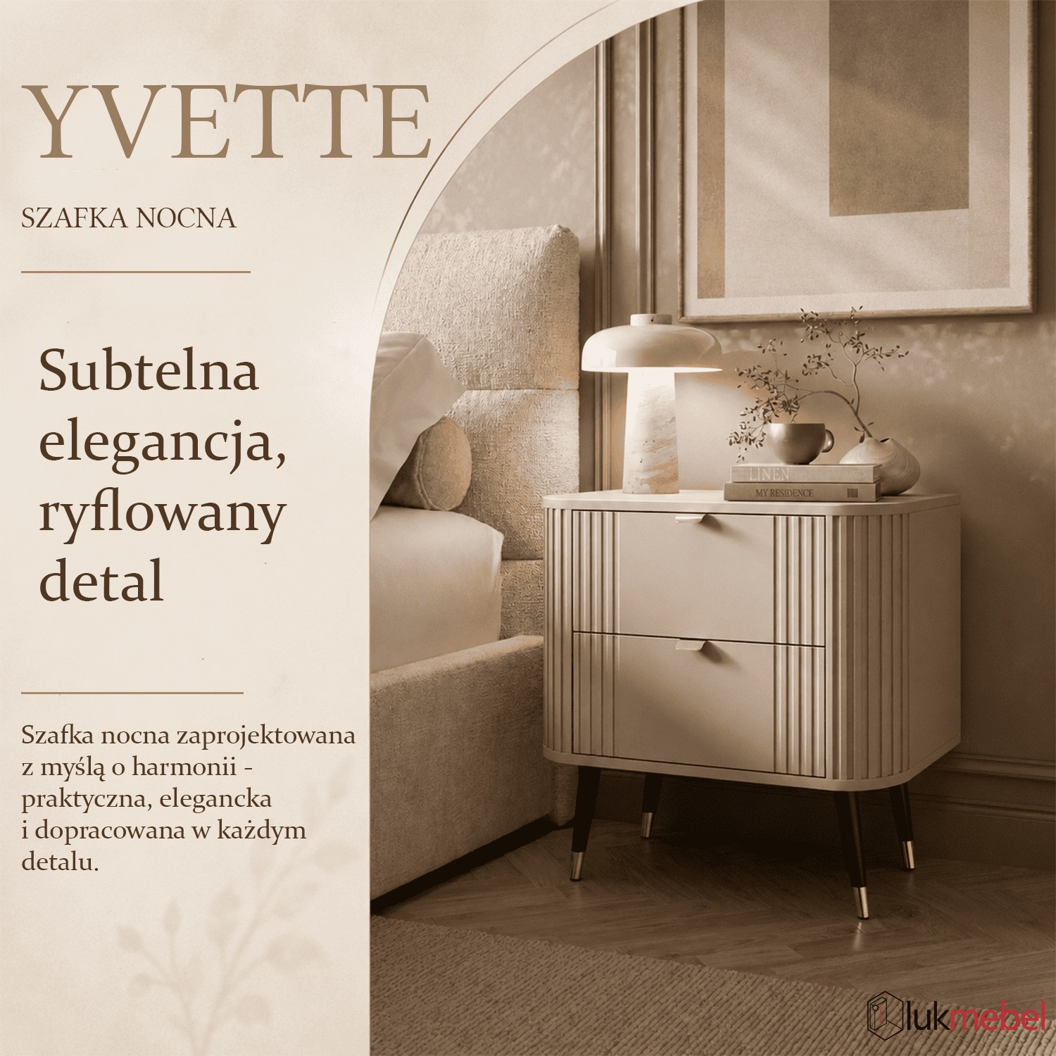 Szafka nocna YVETTE KASZMIR z dwiema szufladami
