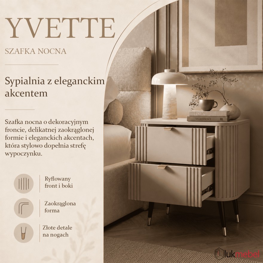 Szafka nocna YVETTE KASZMIR z dwiema szufladami