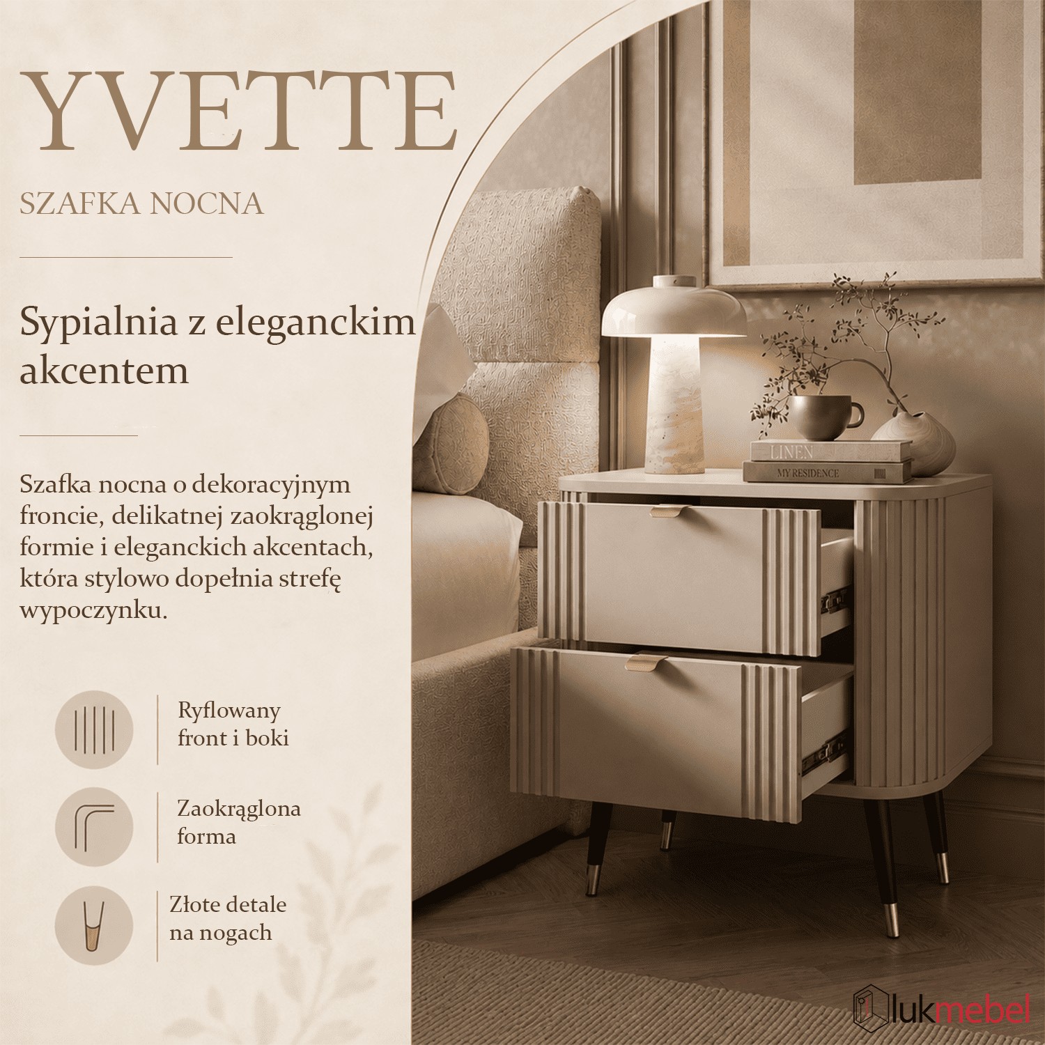 Szafka nocna YVETTE KASZMIR z dwiema szufladami