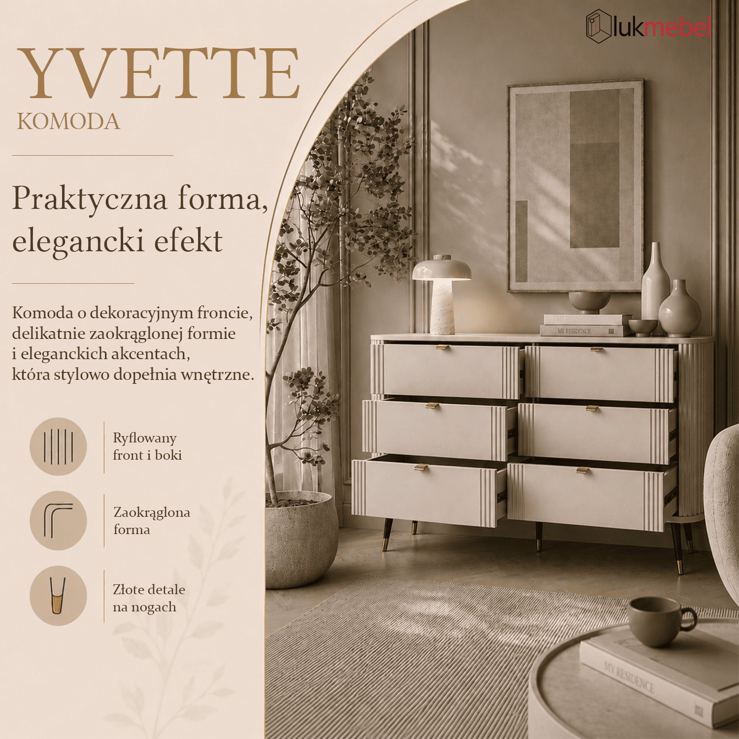 Komoda YVETTE KASZMIR 6S z sześcioma szufladami