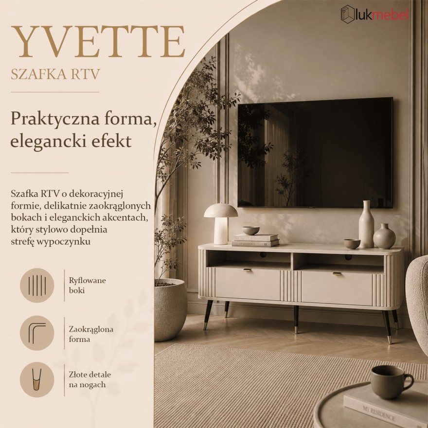 Szafka RTV YVETTE KASZMIR 138 cm z dwiema szufladami