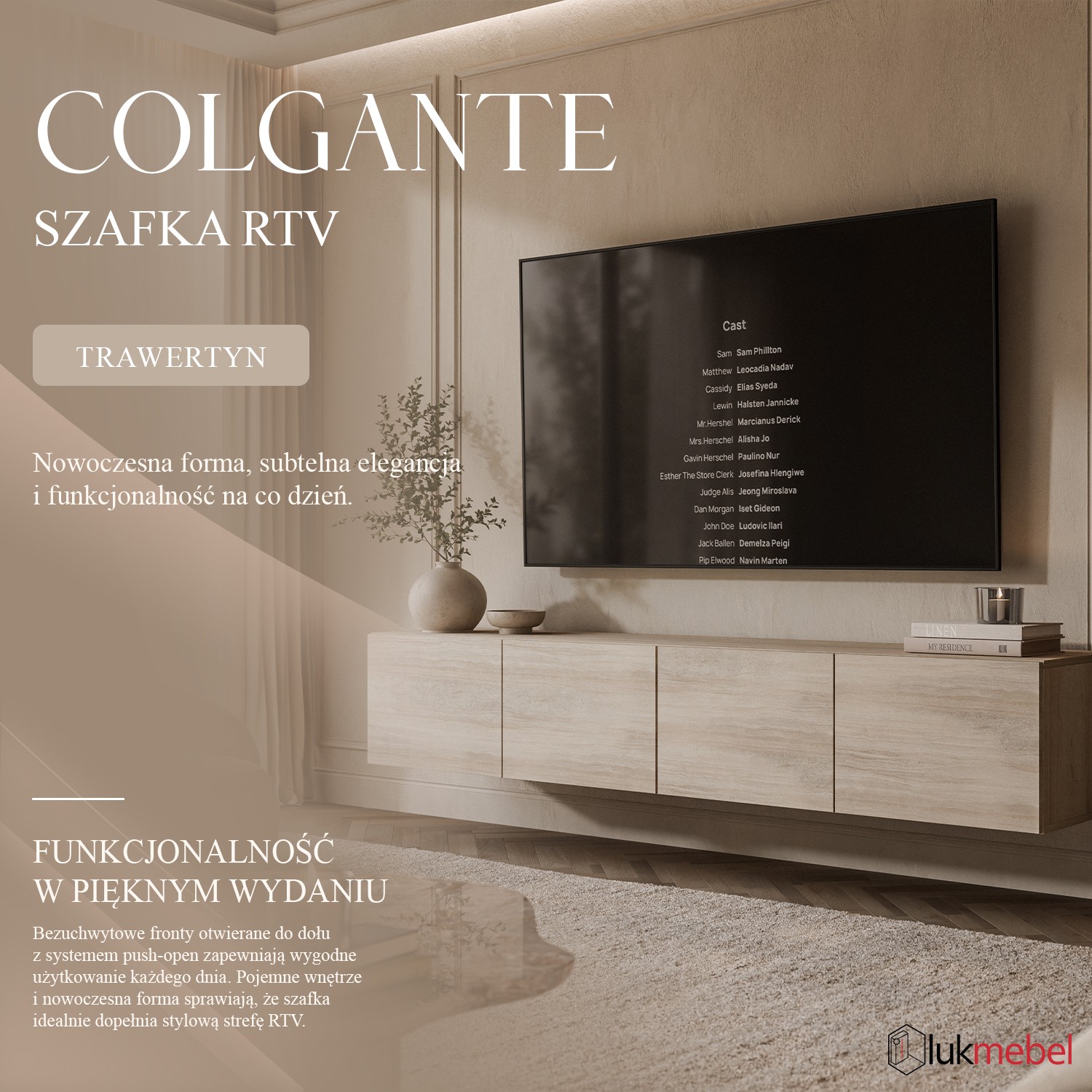 Podwieszana szafka RTV COLGANTE TRAWERTYN 200 cm