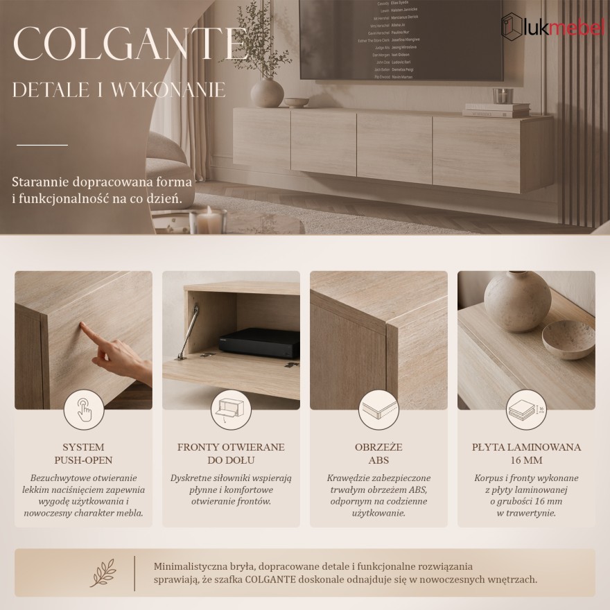 Podwieszana szafka RTV COLGANTE TRAWERTYN 200 cm