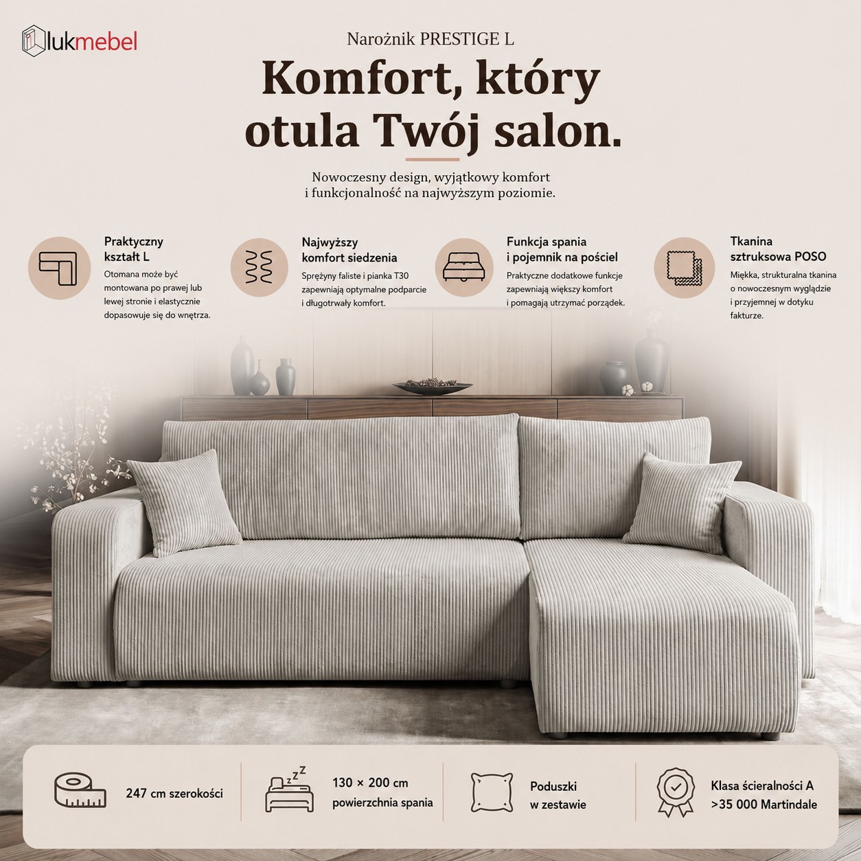 Narożnik tapicerowany PRESTIGE L