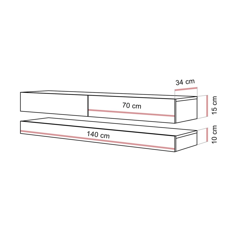 Szafka RTV SKY II 140cm ze złotymi uchwytami i oświetleniem LED