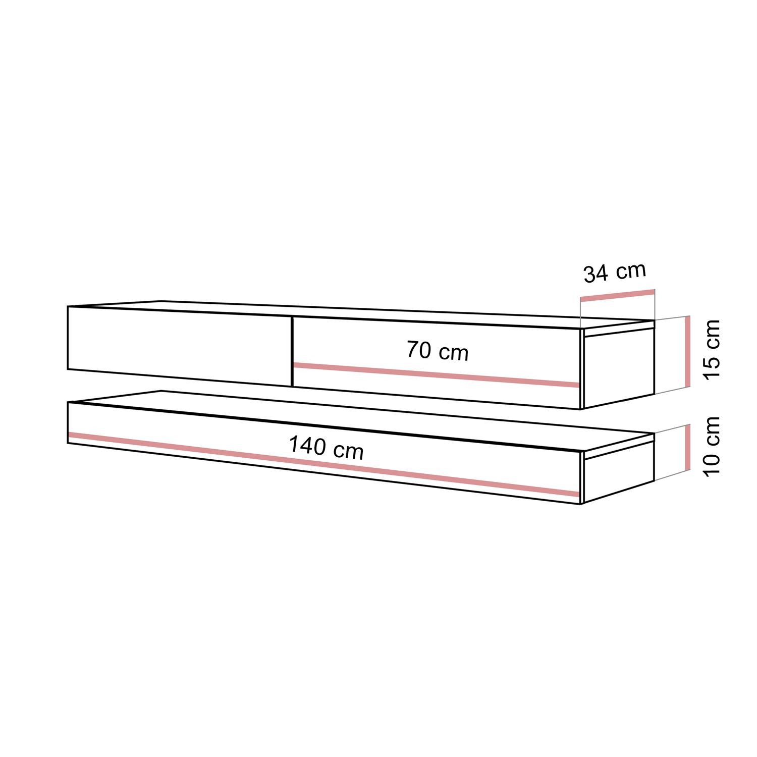 Szafka RTV SKY II 140cm ze złotymi uchwytami i oświetleniem LED