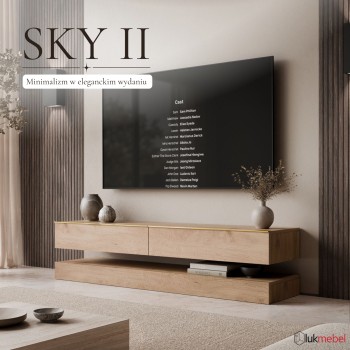 Szafka RTV SKY II 140cm ze złotymi uchwytami i oświetleniem LED