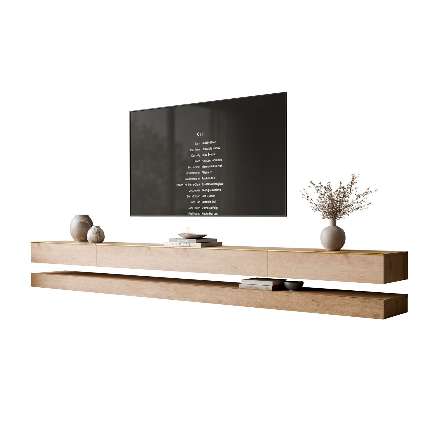 Szafka RTV SKY II 280 cm z oświetleniem LED i złotymi uchwytami