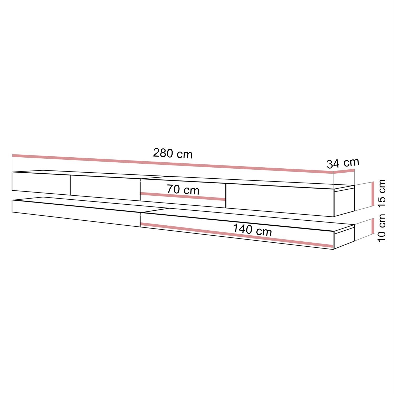 Szafka RTV SKY II 280 cm z oświetleniem LED i złotymi uchwytami