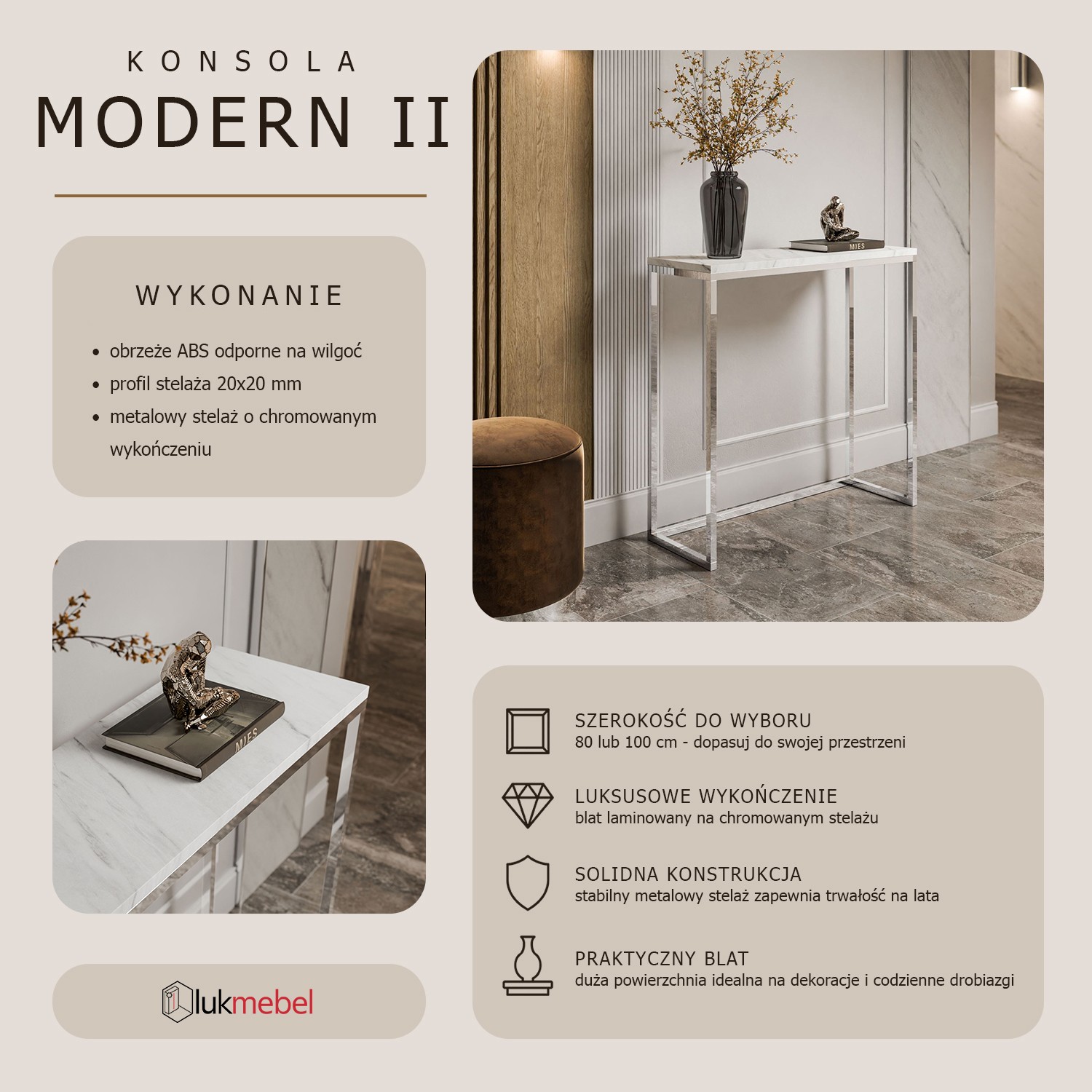 Konsola MODERN II LEVANTO CHROM 80/100 cm
