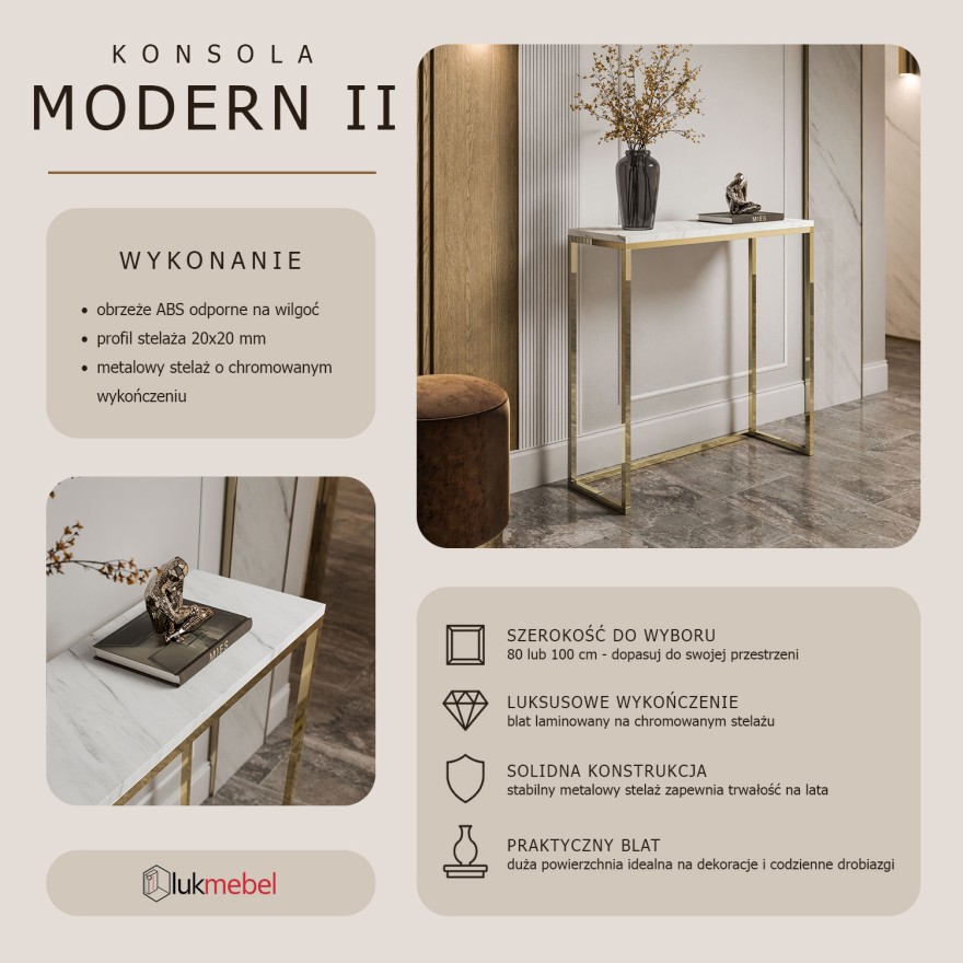 Konsola MODERN II LEVANTO ZŁOTY CHROM 80/100 cm