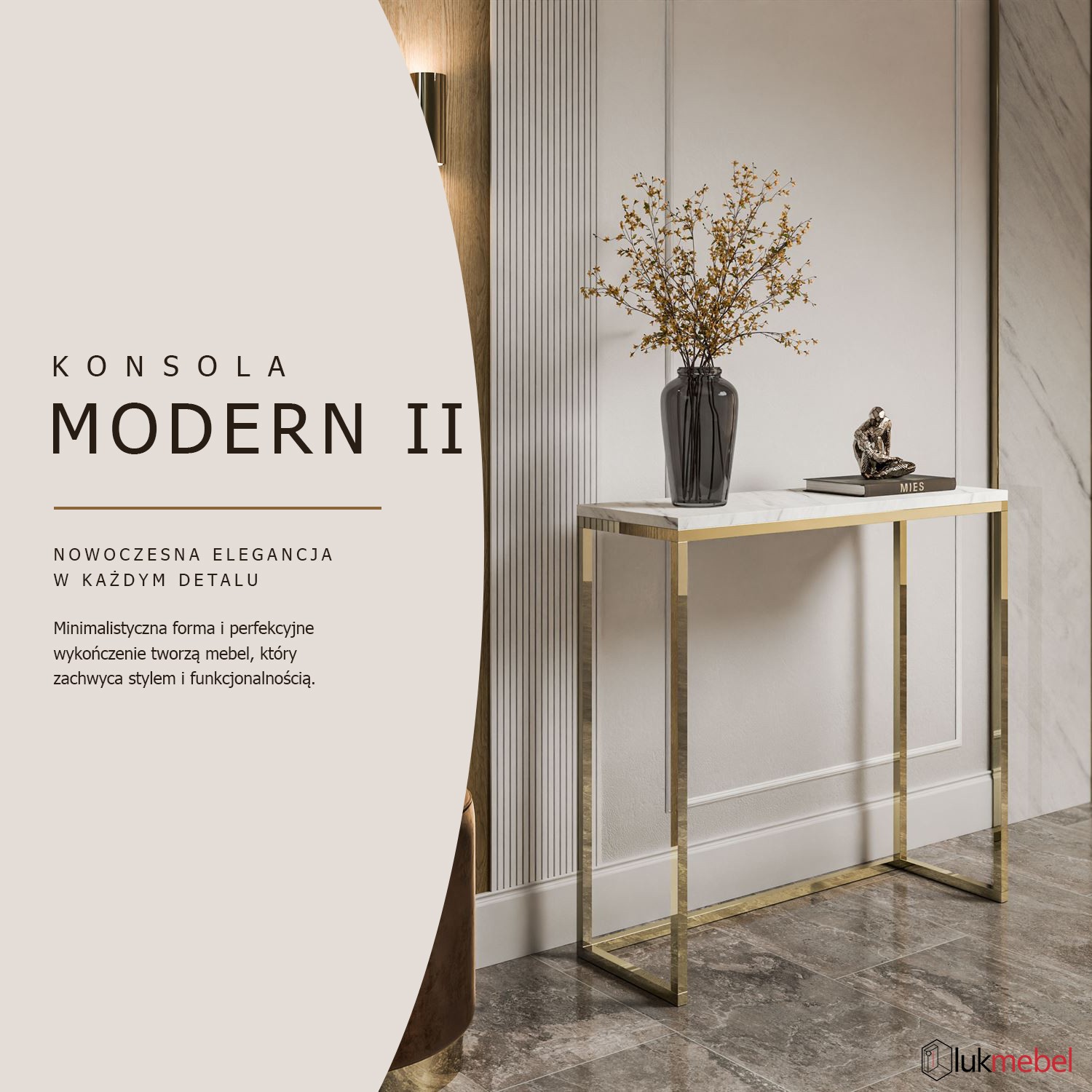 Konsola MODERN II LEVANTO ZŁOTY CHROM 80/100 cm