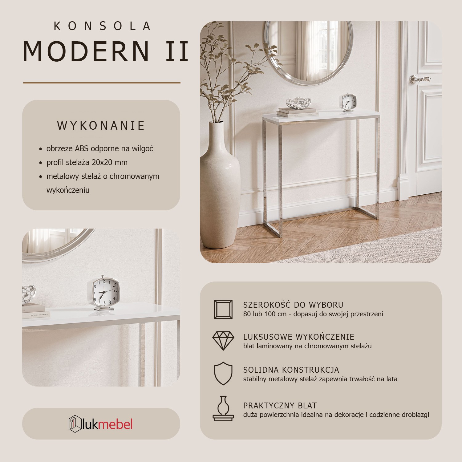Konsola MODERN II CHROM 80/100 cm wysoki połysk